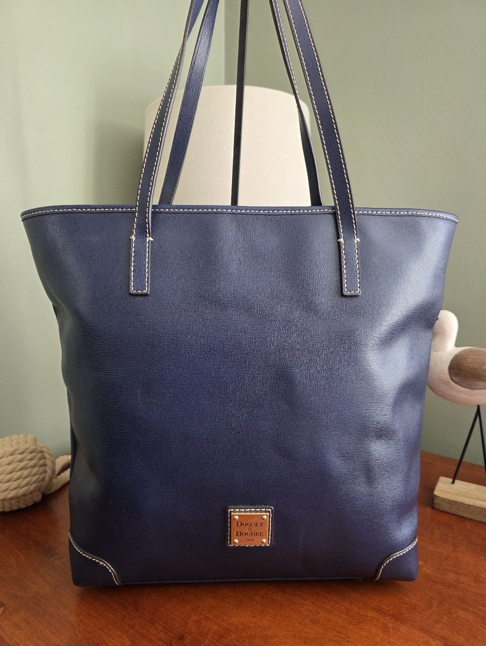 Dooney & Bourke Large Tote Shoulder Blue Saffiano Leather Bag